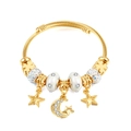 Gold stainless steel wire bracelet with celestial star and moon charm pendants - Gold