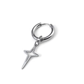Polished silver titanium steel hoop earring with a minimalist four-pointed star pendant - Silver Hollow Cross Dangle Hoop
