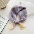 Elegant lavender floral cotton linen scarf tied in a bow with light yellow contrast - White Yellow Flower