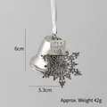 Silver iron Christmas bell ornament with snowflake pendant and inspiring quote tag - Petal Snowflake Bell