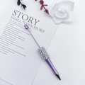 Creative purple DIY ballpoint pen featuring elegant white pearls and sparkling rhinestones - Morandi Purple