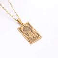 Golden Hierophant tarot card square pendant necklace with minimalist curb chain - The Hierophant