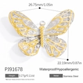 Pendentif papillon bicolore en acier inoxydable or et argent pour création de bijoux - PJ91678-Papillon Artistique