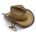 Brown woven straw cowboy hat with adjustable chin strap for outdoor sun protection - Adult Size / Gradient Brown Straw Style (6#)