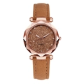 Elegant starry sky women's watch with rose gold case and brown frosted leather strap - Brown