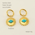 18k gold plated stainless steel hoop earrings with turquoise sunburst charms - Turquoise Sunburst Style (ZYG995) / Gold