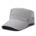 Light gray flat top military cap with breathable mesh and metal Fashion logo - Adjustable / Light Gray