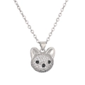 Hip hop style silver puppy pendant necklace with sparkling crystals on white background - Silver