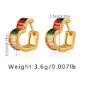 Detailed view of 18K gold plated heart earrings showing 1.5cm diameter measurements - Heart Rainbow Baguette Zirconia Huggie (KE0807)