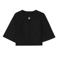 Women's black short-length knitted cardigan with round neck and gold button closure - S / Black
