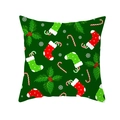Grüner Weihnachts-Kissenbezug mit festlichen roten Socken und weißen Schneeflocken - Weihnachtssocken Zuckerstange - Dunkelgrün