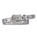 Y2K silver sequin belt with rhinestone buckle and metallic eyelets for women - Silver
