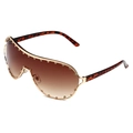 Oversized schildzonnebril met strass, bruine verloopglazen en goudkleurig metalen montuur - Gouden Frame Dubbel Thee
