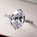 Luxury oval cut cubic zirconia bridal ring with pave setting on high quality velvet box - US 9 / White Gold