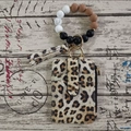 Silicone beaded wristlet keychain with leopard print card holder and tassel charm - Yellow Leopard
