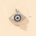 Detail view of silver evil eye pendant showing dimensions of 2cm height and 2.2cm width - B-2 Style/Wide Eye Style