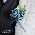 Blaue Rosen-Ansteckblume für Hochzeiten, 7x12,5 cm künstliche Blume für den Bräutigam - Dunstblau