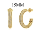 15mm gold-plated S925 sterling silver C-shaped hoop earrings with micro-pave crystals - Pave Hoop Earrings(DY110301-S-G-AB#15) / 15mm / Gold White Zirconia