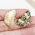 Black enamel butterfly pendant charm with gold metal backing for DIY jewelry making - Black Yellow Flower Butterfly 18x28mm