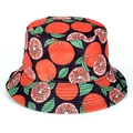 Detail of black cotton bucket hat featuring bright orange and grapefruit fruit print - M (55-58cm) / 27# Orange