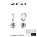 S925 sterling silver hoop earrings with 1 carat round moissanite dangles in 4-prong setting - 1.00Ct x 2 (6.50mm) / S925 Sterling Silver-Silver