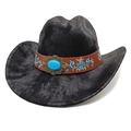 Classic black corduroy western cowboy hat with turquoise stone and floral embroidery - M (56-58cm) / Tie-Dye Black