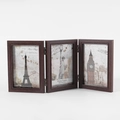 Triple folding wood grain photo frame in dark brown finish for 4x6 inch pictures - Brown Triple