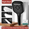 Soffione doccia pressurizzato nero opaco con 3 modalità di getto regolabili per bagno - Soffione Doccia a Cascata Nero a 3 Modalità