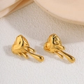 Lava style gold heart stud earrings in polished 18k plated titanium steel for women - Liquid Heart