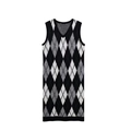 Winter sleeveless V-neck knit dress featuring a classic black and white argyle pattern - S / Black White Grey Argyle