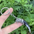 Wolf head keychain with black horn pendant and flame pattern for men's fashion accessory - Wolf Head Black Fang Style (款2)
