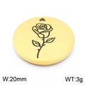 Golden stainless steel round pendant with rose engraving, 20mm width and 3g weight - Rose-Gold (KLJ8058-Z)