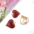 Sparkly red glitter heart pendants with gold frames for DIY jewelry and crafts - Red