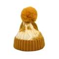 Detail of cable knit pattern and large faux fur pompom on tie-dye winter beanie - M(54-58cm) / Ginger Off-White Tie-Dye