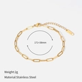 18K gold plated stainless steel paperclip chain bracelet with lobster clasp, 2g weight - Single Layer Bracelet (No Pendant)