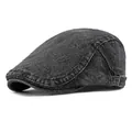 Classic washed black denim flat cap with adjustable metal buckle and stitching detail - Adjustable / Black