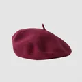 Classic wine red wool beret hat featuring a solid color finish for autumn and winter fashion - M (56-58cm) / Burgundy