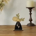 Renne de Noël décoratif en bois avec fourrure noire et bois dorés scintillants pour bureau - Grand(21*15cm) / Noir