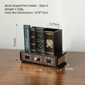 Vintage faux book wooden desk organizer with drawers and pen holder in dark brown - Book Shaped Pen Holder Style A