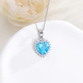 Elegant silver heart necklace with large sky blue gemstone and white zircon border - Aquamarine