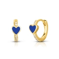 Elegant gold-plated heart earrings with blue enamel finish and sparkling white crystals - Heart / Dark Blue (Heart)
