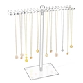 Close-up of clear acrylic necklace organizer with multi-hook design on white background - 1-Tier Double Hook Necklace Stand