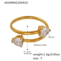 Detail of 18K gold-plated titanium steel ring with two heart-shaped cubic zirconia stones - A034-Gold Color Heart Zirconia Ring
