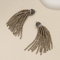Detail of beaded tassel earrings with 2mm taupe beads and rhinestone metal caps - Brown