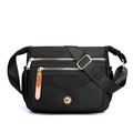 Bolso bandolera de nailon negro impermeable con varios bolsillos y correa ancha - Negro