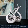 Modern white and silver ceramic abstract sculpture set of two for luxury home decor - White Silver (Tall and Short Combination)
