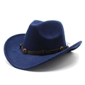 Detail of navy blue felt cowboy hat featuring leather band with vintage metal studs - M (56-58cm) / Navy Blue