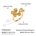 Detail of flower and heart ring with size specs, waterproof stainless steel material - Creative Flower Petal Heart Style (YYR025457)