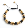 Minimalistisches verstellbares Edelstahl-Perlenarmband mit gold-schwarzen Perlen - Schwarz Gold 8mm