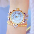 Two-tone silver and gold BS women's watch with rhinestone bezel and bow charm bracelet - Gold & Silver